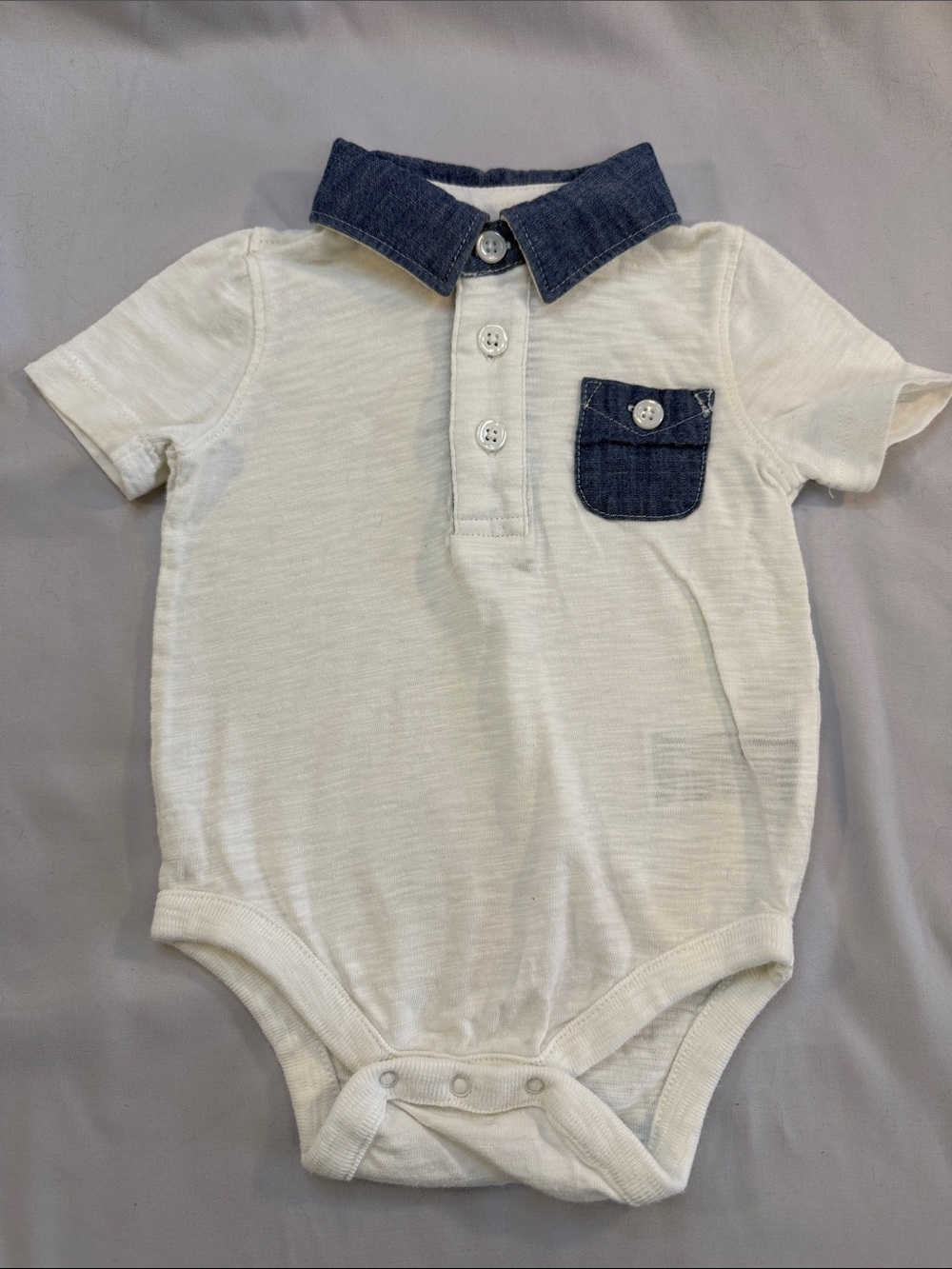 GAP White Bodysuit with Denim Collar and Pocket